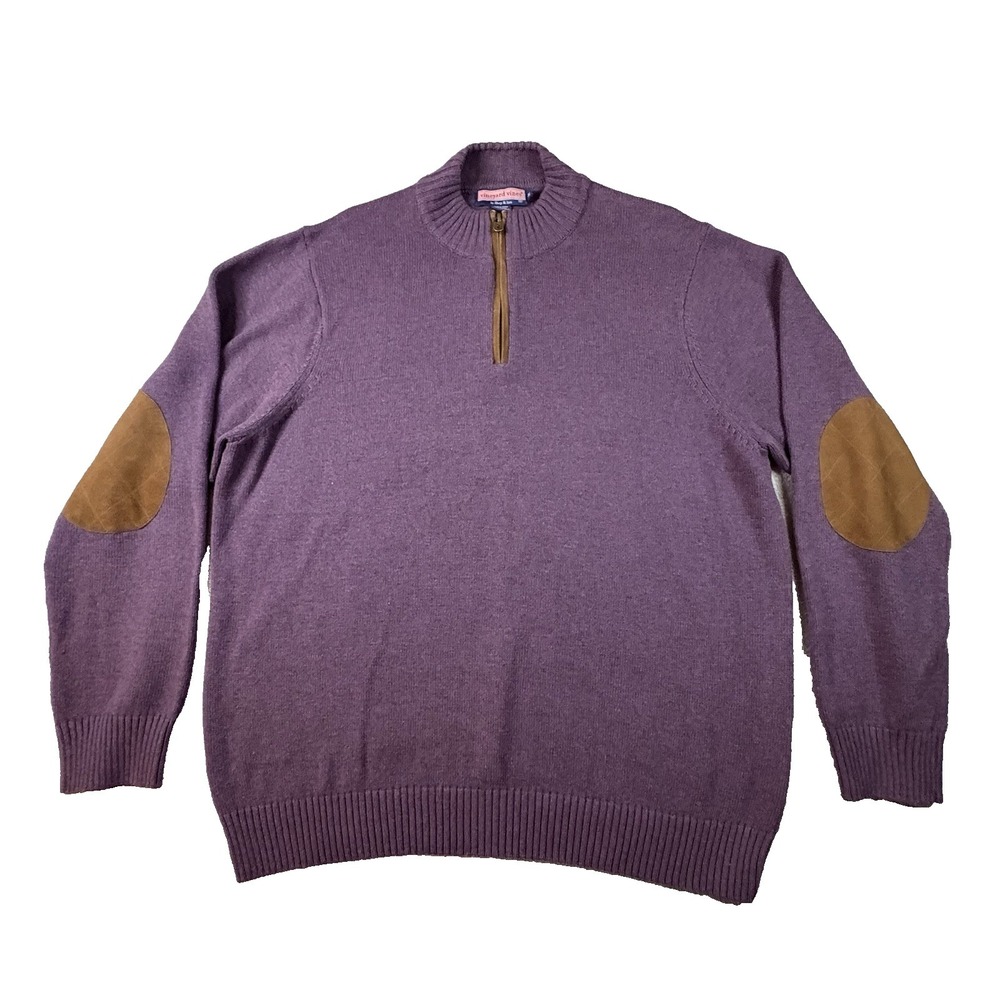 Vineyard Vines Men's XL Purple Cotton Merino Wool 1/4 Zip Sweater Elbow Patches